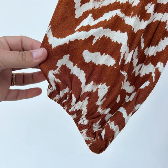 Cleobella Jumpsuit Brown Animal Print Long Sleeve Belted Small Wide Leg Palazzo - Picture 5 of 8